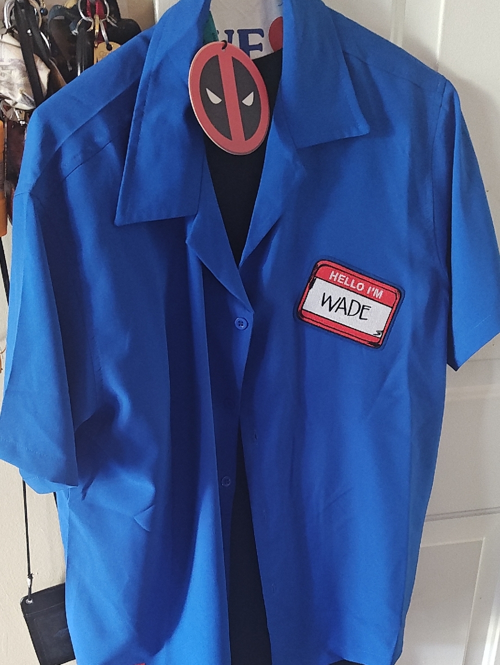 Marvel Blue Deadpool Wade 'Hello I'm Wade' Work Shirt